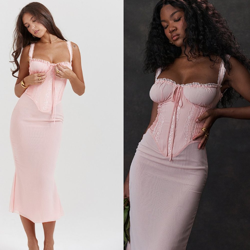 House of CB 'Syrah' Soft Peach Lace Back Midi Dress NWOT
